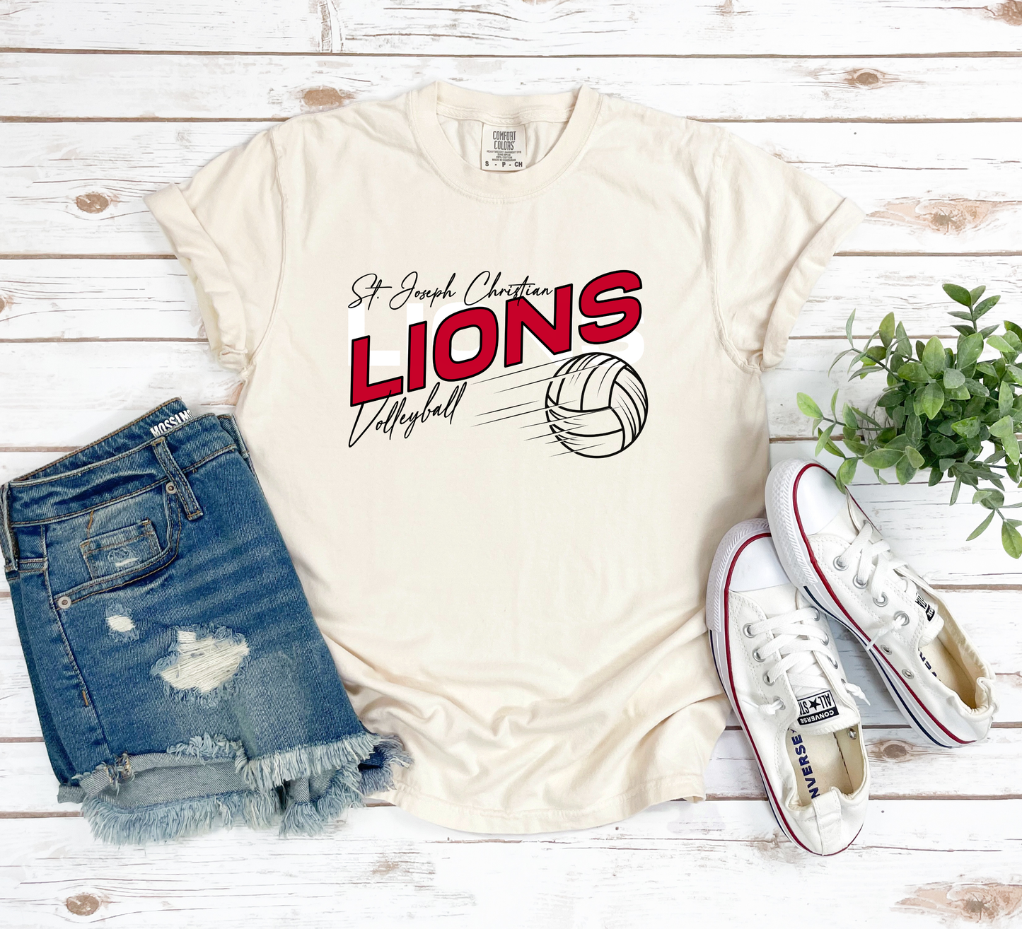 Red & White Christian Volleyball Ivory Tee