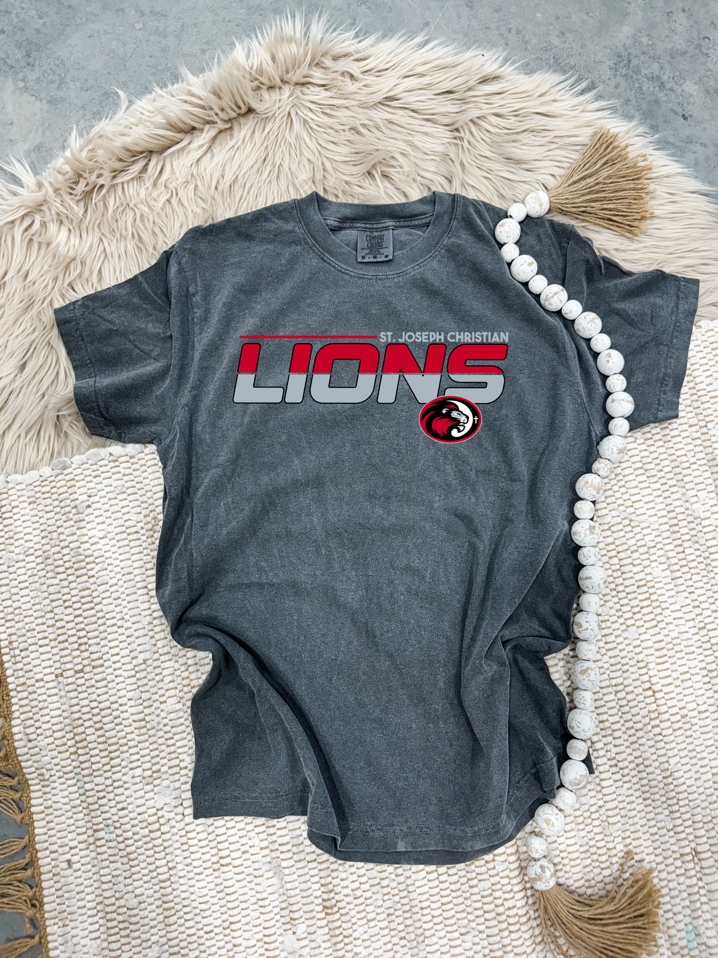 Two Tone SJCS Lions Pepper Comfort Colors Tee