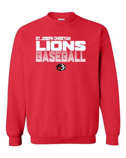 White SJCS Lions Baseball Lined Red Sweatshirt/Hoodie Option