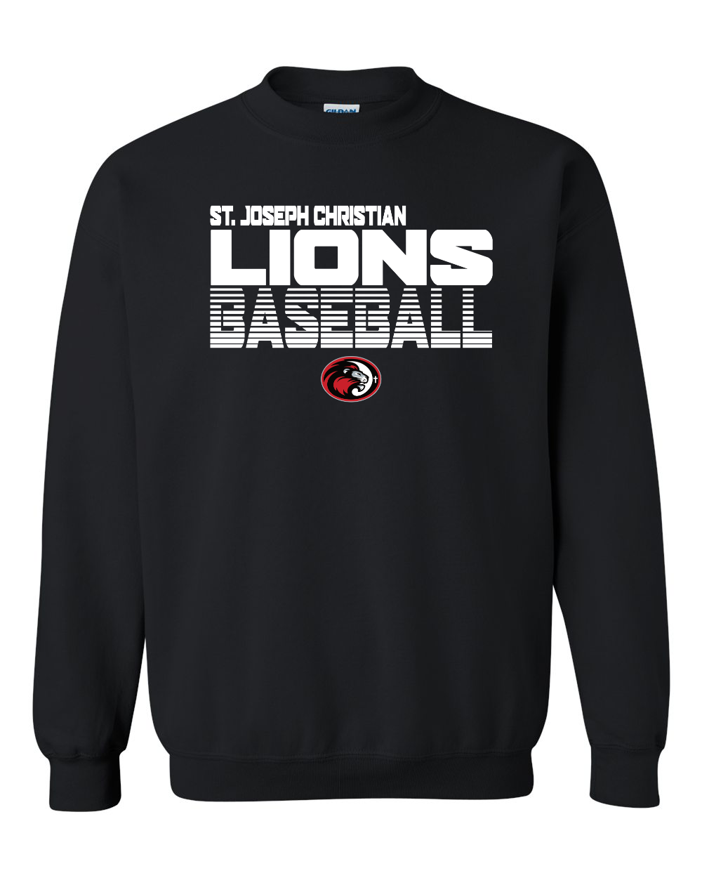 White SJCS Lions Baseball Lined Black Sweatshirt/Hoodie Option