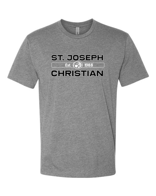 Black & White SJCS Est 1988 Heather Grey Next Level Tee