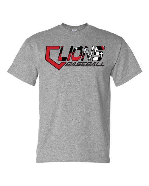 Red & Black Lions Baseball Sports Grey Short Sleeve & Long Sleeve Option