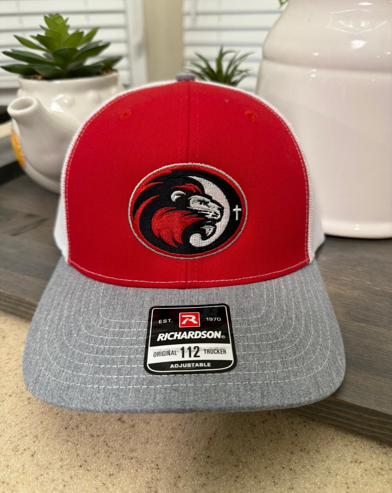 Embroidered SJCS Logo Red White Heather Grey Hat