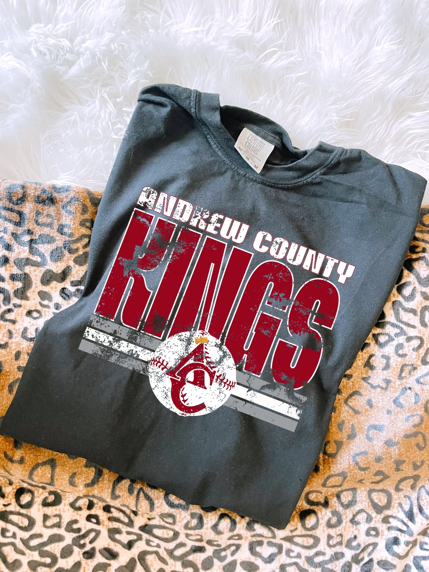 Distressed Andrew County Kings Baseball Black Tee
