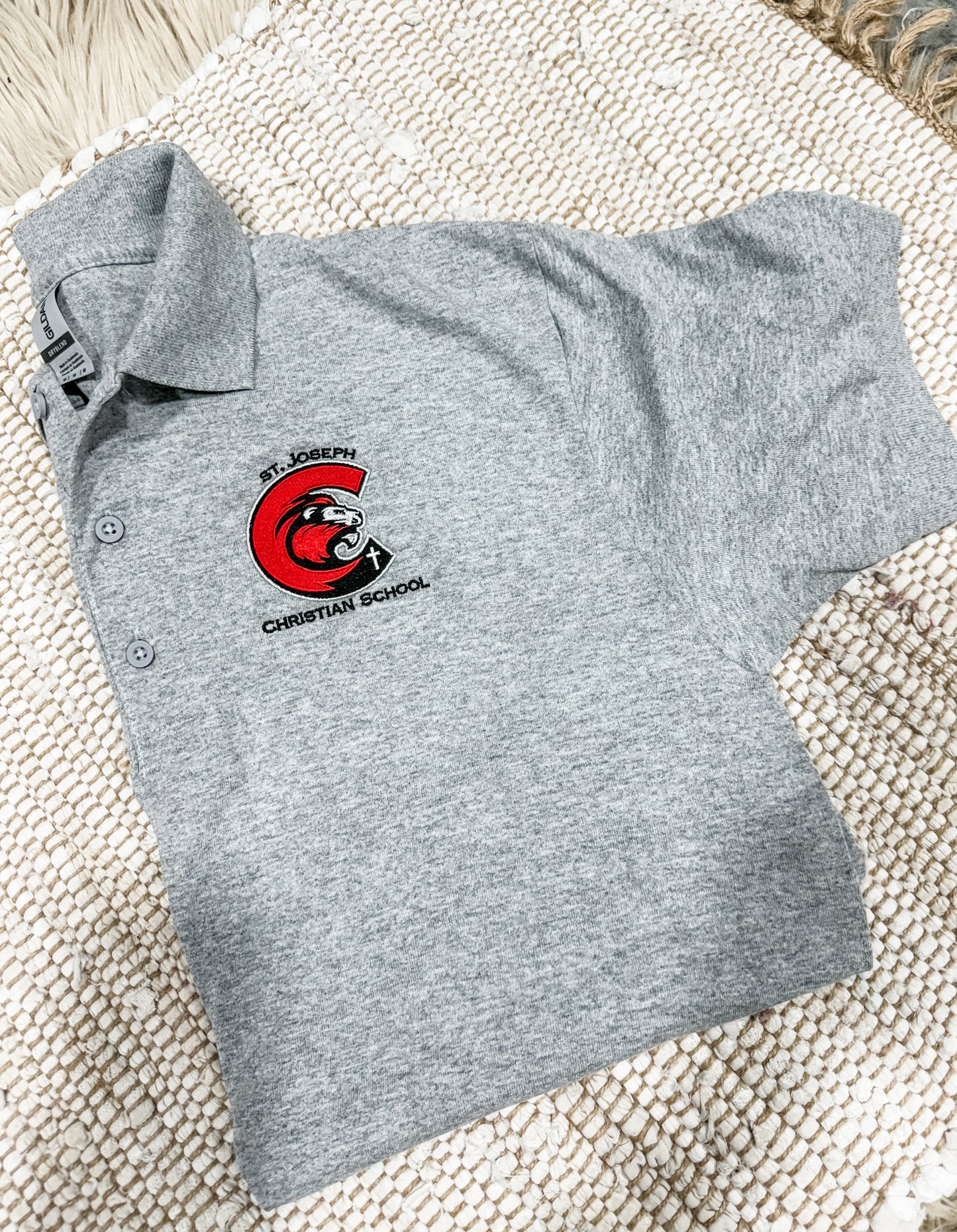 **EMBROIDERED** Sports Grey Youth Gildan Dryblend Polo
