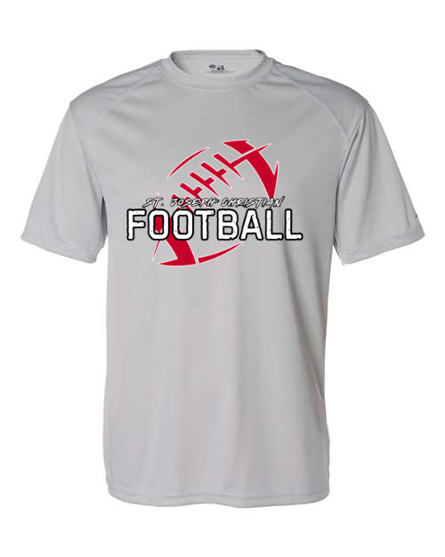 Distressed SJCS Football Outline Silver Performance Tee