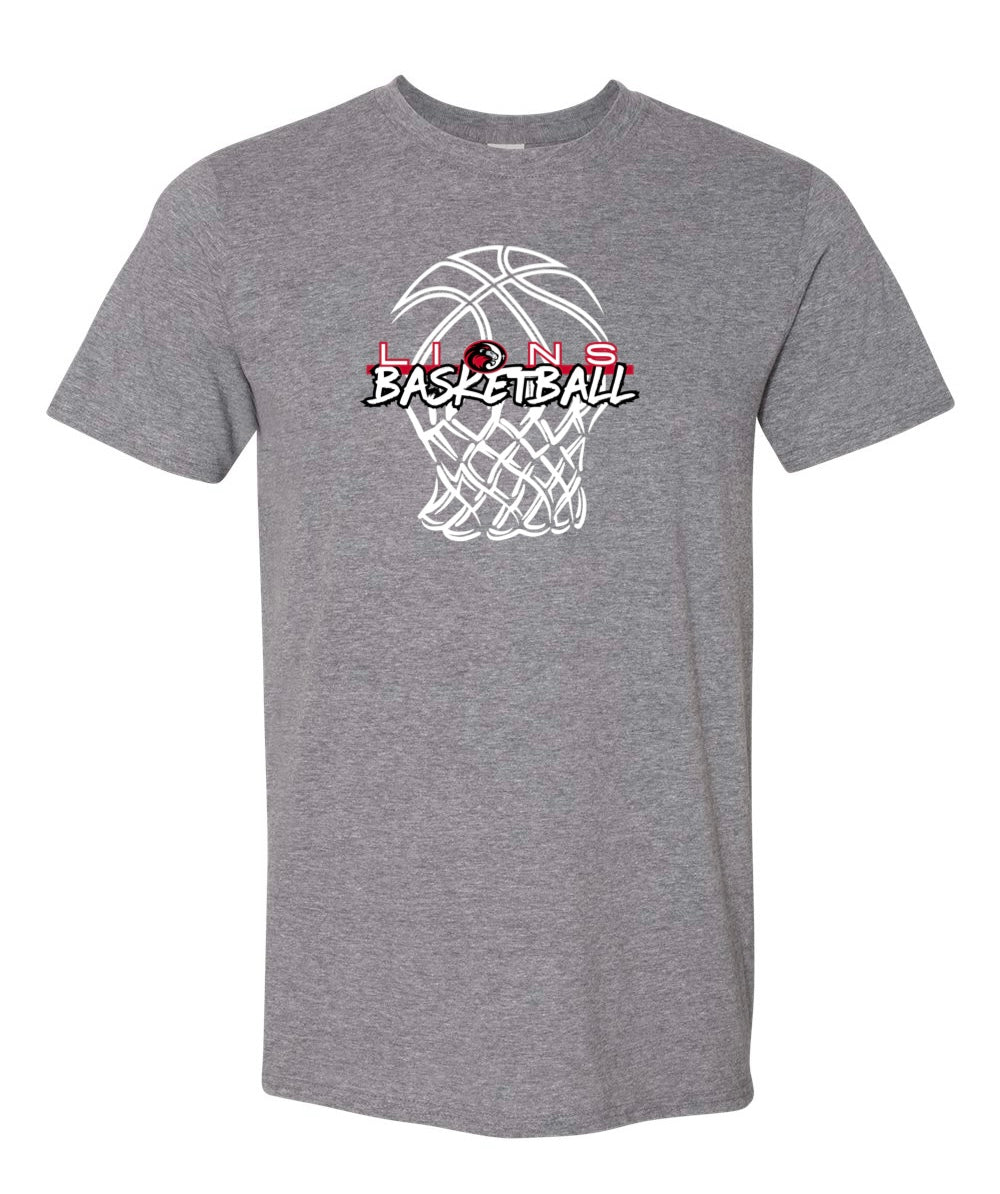 Lions White Net Basketball Heather Graphite Tee