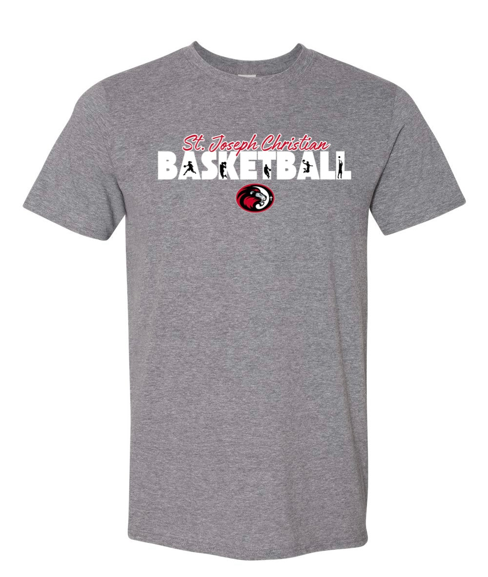 White St. Joseph Christian Basketball Players Heather Graphite Tee