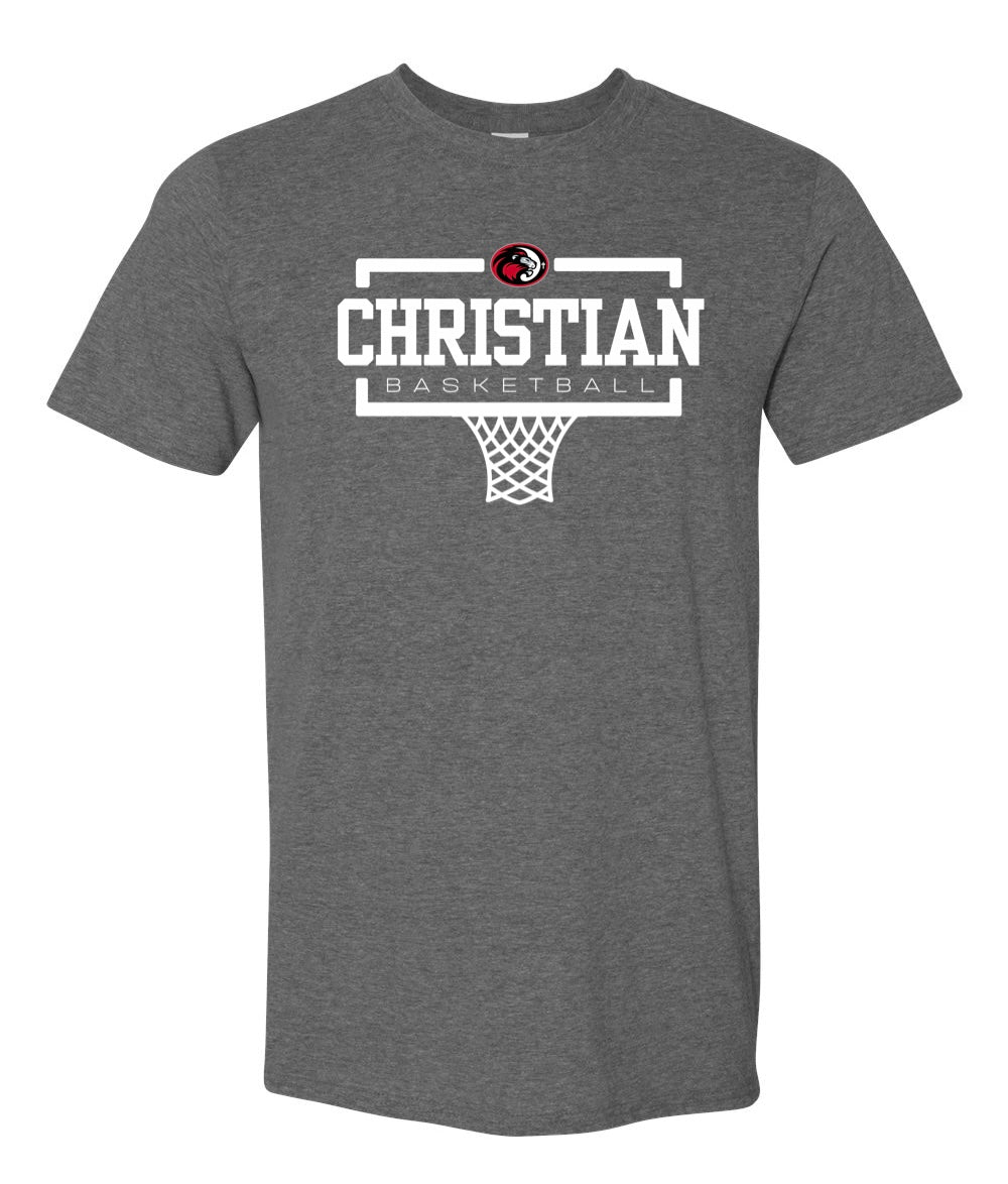 White Christian Basketball Heather Dark Grey Tee