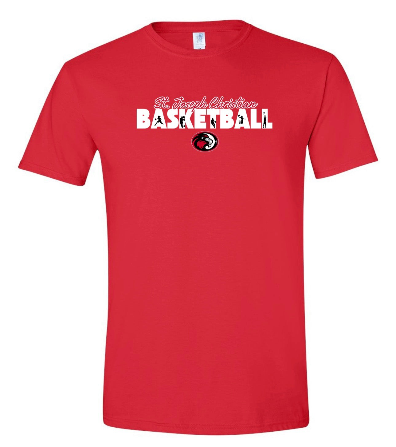 White St. Joseph Christian Basketball Players Red Tee