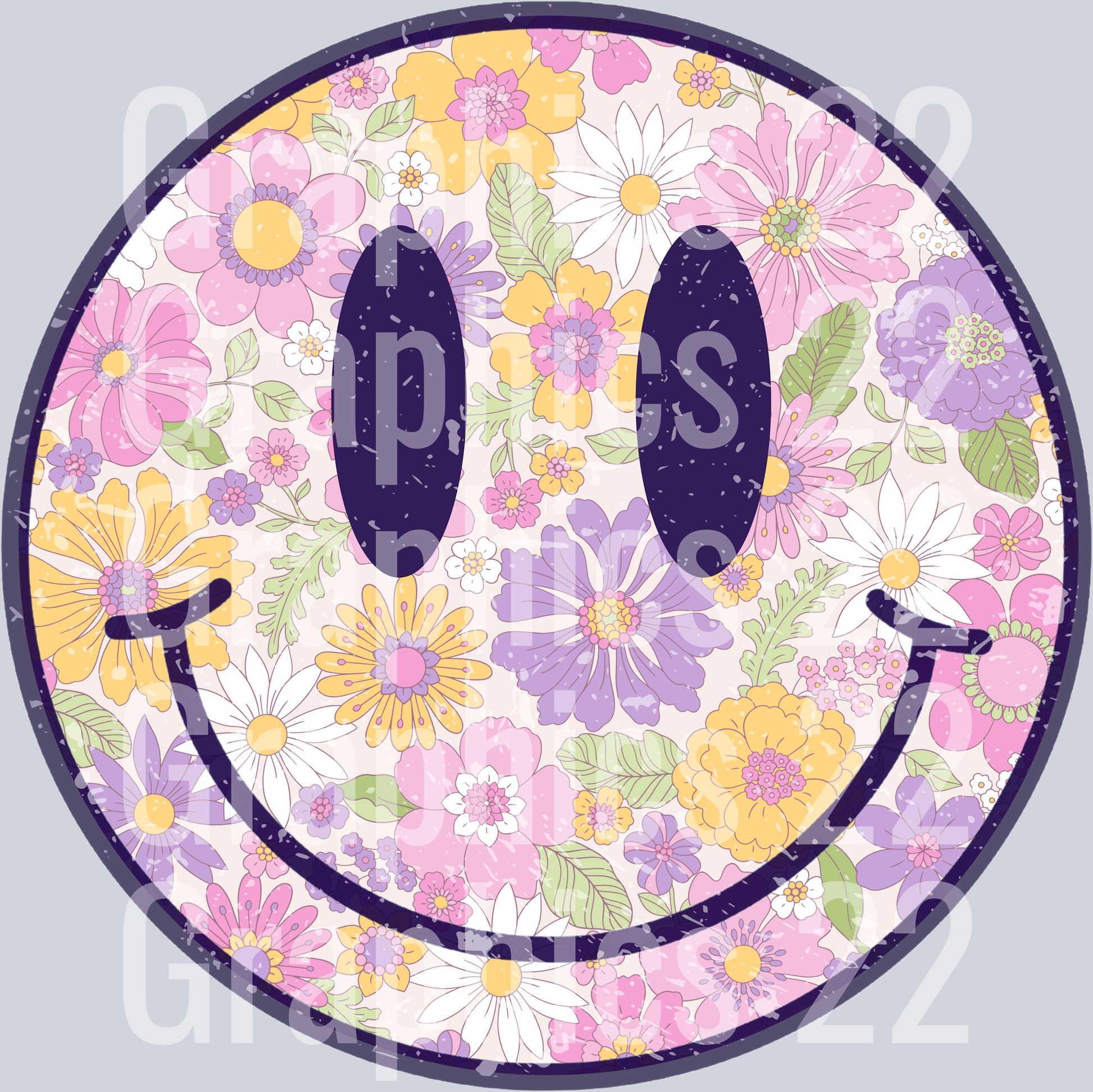 Pastel Floral Smiley DTF Transfer