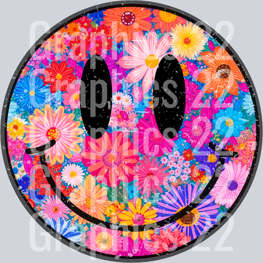 Floral Smiley Neon Cantaloupe DTF Transfer