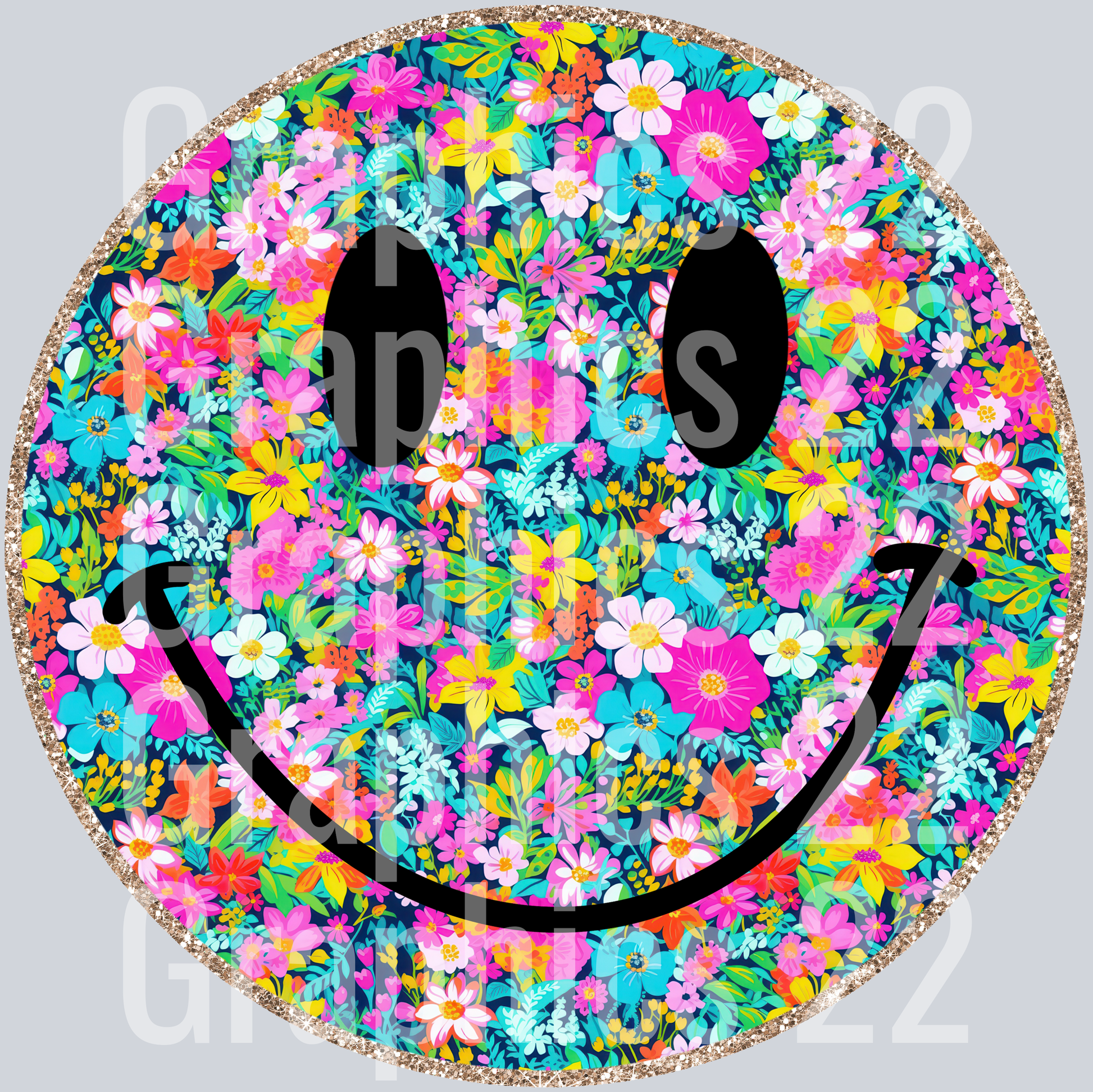 Colorful Distressed Floral Smiley Neon Cantaloupe DTF Transfer