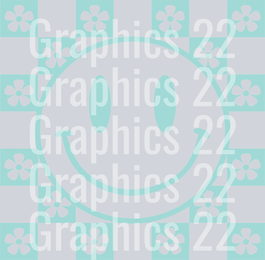 Teal Checkered Daisy DTF Transfer