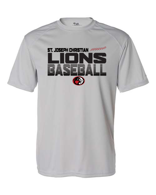 SJCS Lions Baseball Lined Silver Performance Tee
