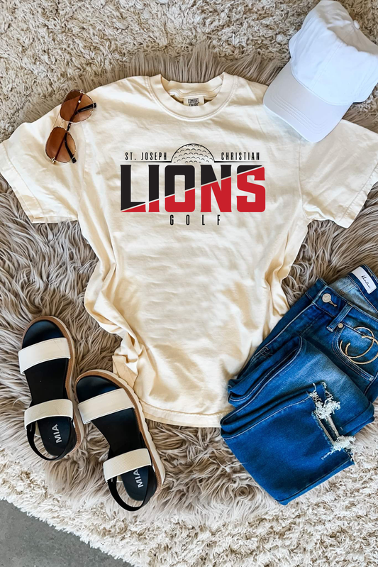 New SJCS Lions Golf Ivory Comfort Colors Tee