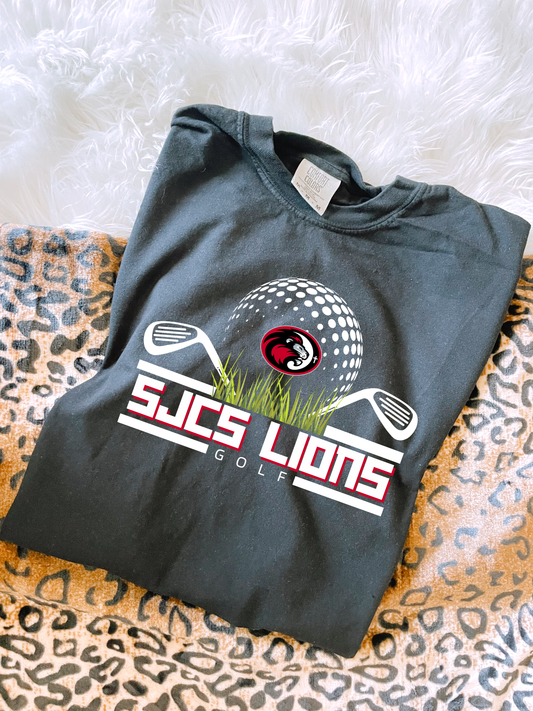 New SJCS Lions Golf Black Comfort Colors Tee