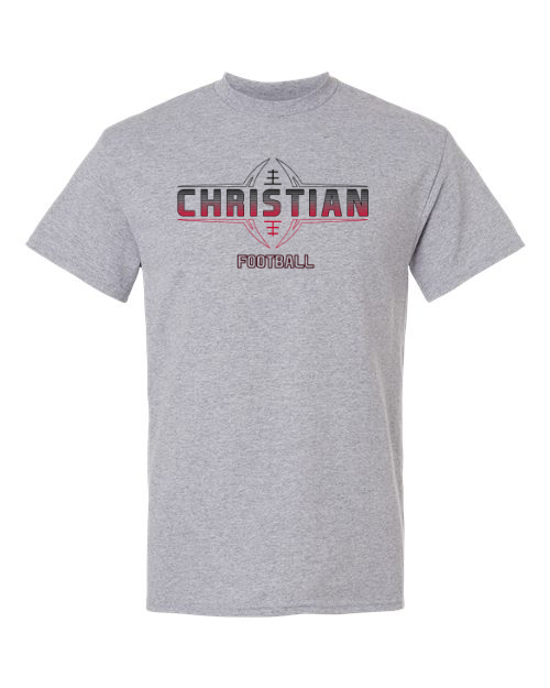 Red & Black Vertical Christian Football Sports Grey Next Level Tee