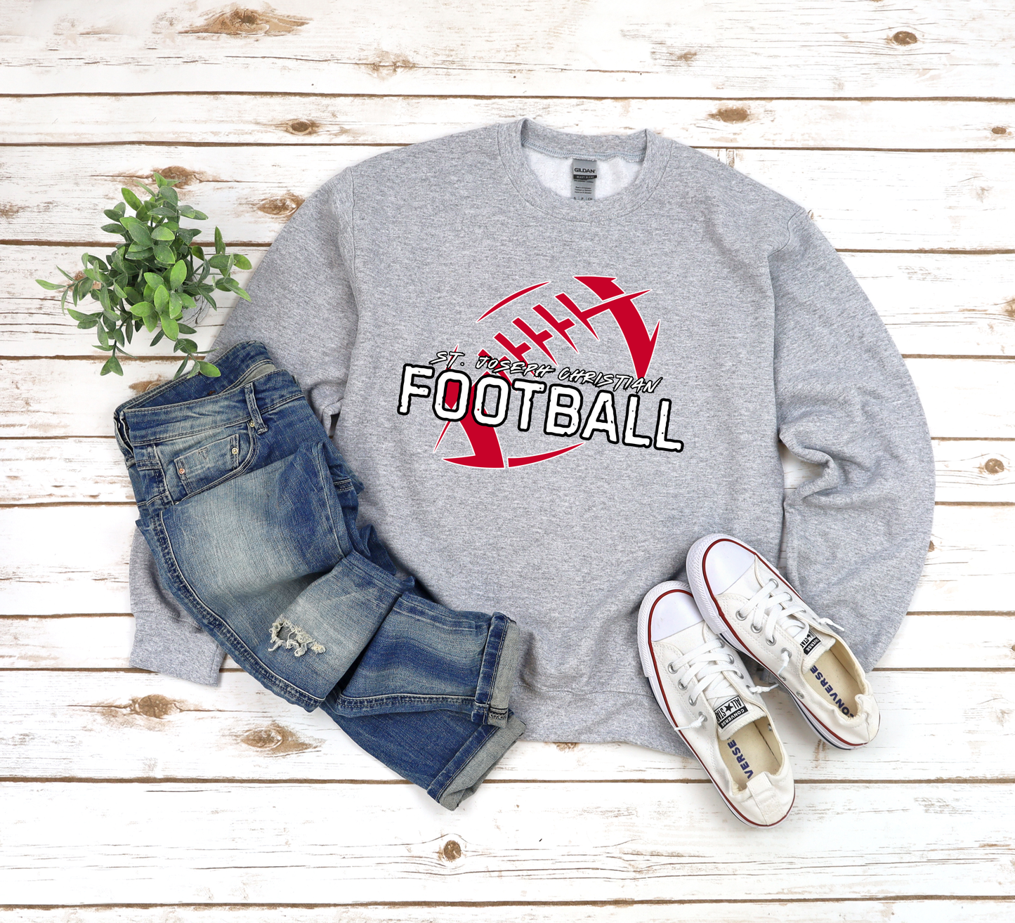 Distressed SJCS Football Outline Sports Grey Sweatshirt/Hoodie Option