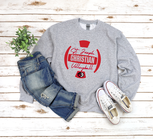 Red SJCS Circle Volleyball Sports Grey Sweatshirt/Hoodie Option