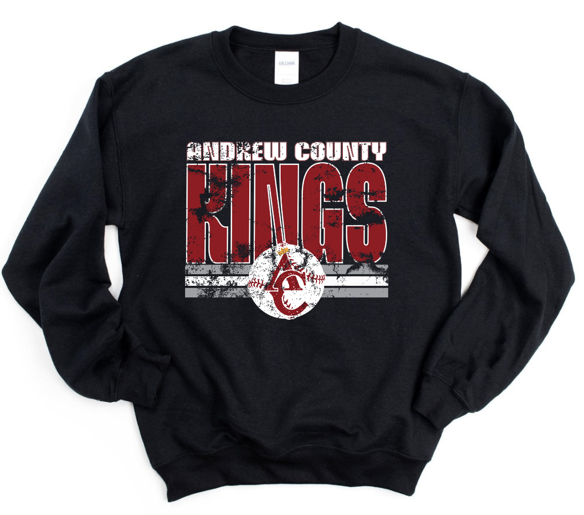 Distressed Andrew County Kings Baseball Black Sweatshirt