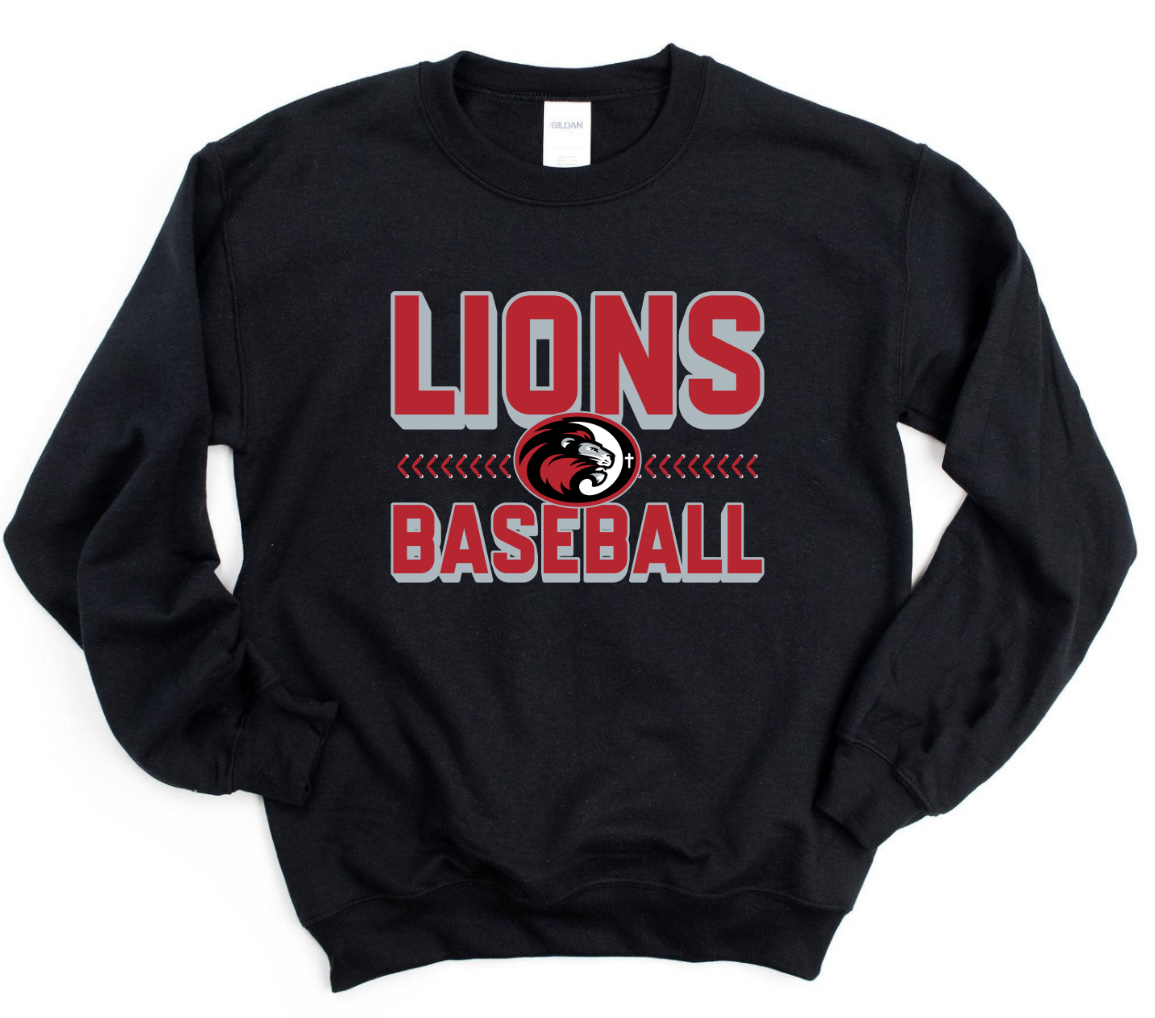 Lions Baseball Logo Stitching Black Sweatshirt/Hoodie Option