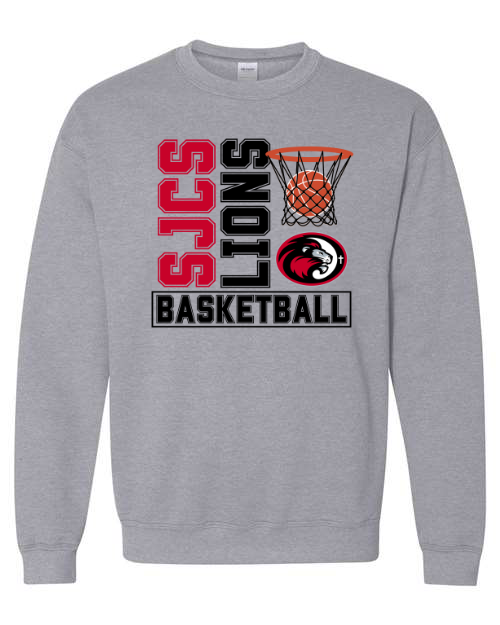 Red & Black Vertical SJCS Lions Basketball Sports Grey Sweatshirt/Hoodie Option