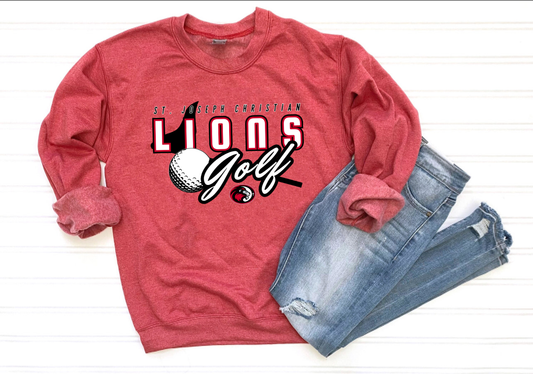 SJCS Lions Golf Script Heather Red Sweatshirt