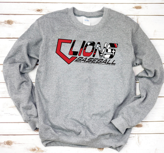 Red & Black Lions Baseball Sports Grey Sweatshirt/Hoodie