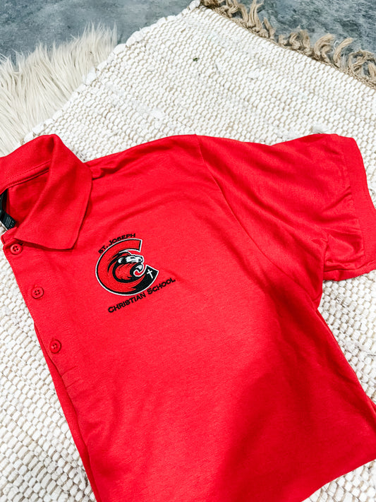 **EMBROIDERED** Red Youth Gildan Dryblend Polo