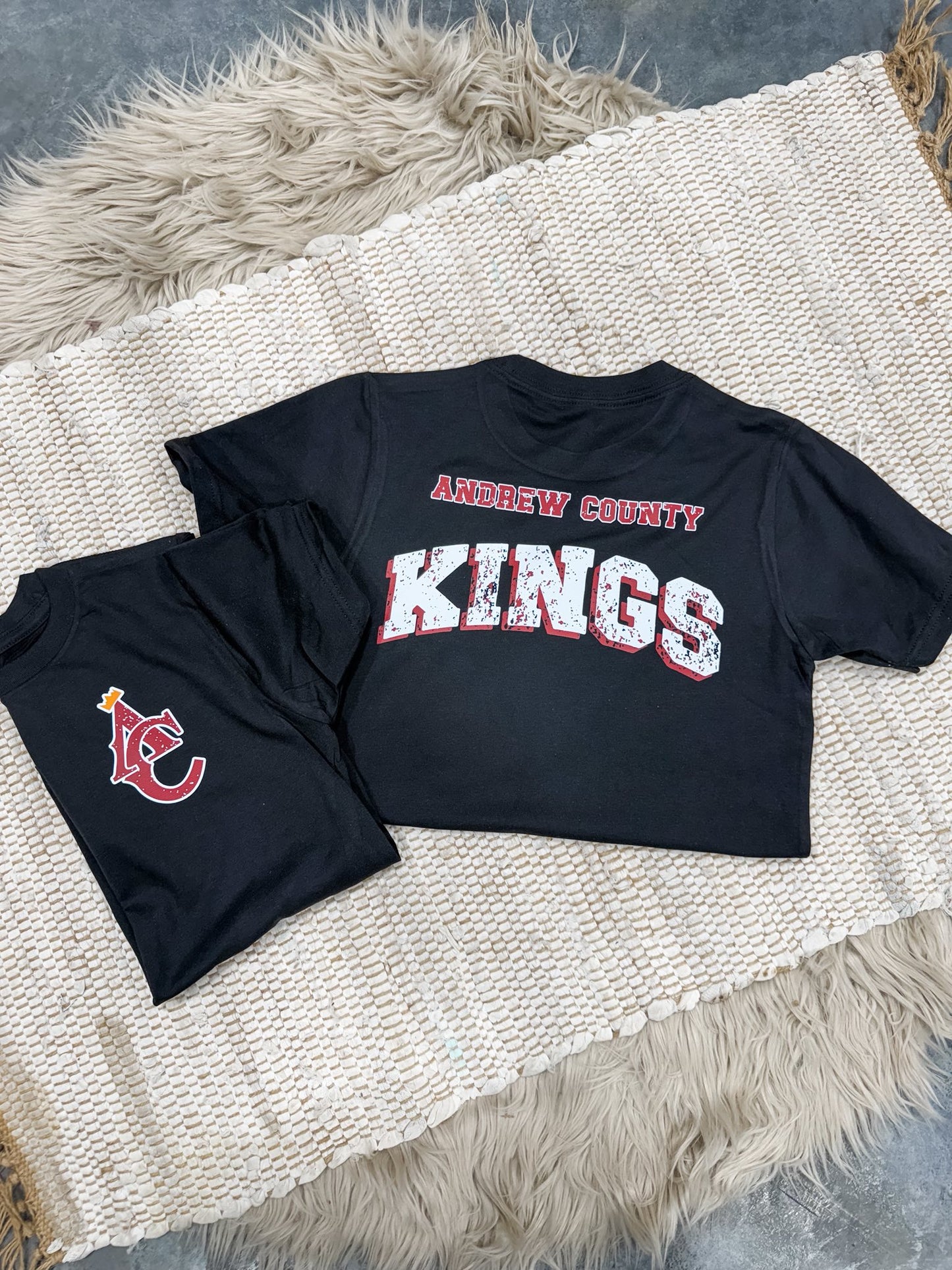 Front + Back Distressed Andrew Country Kings Black Tee