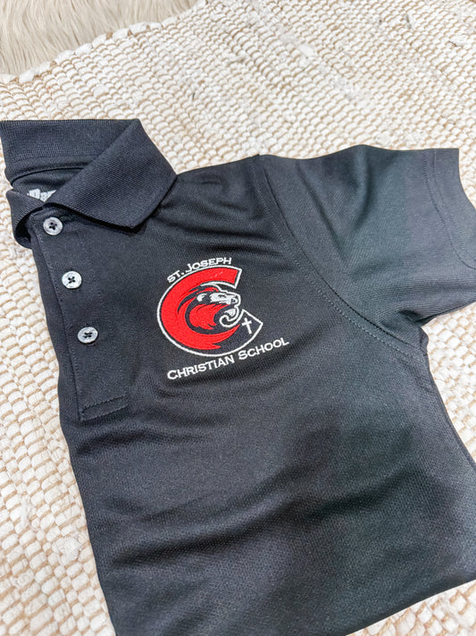 **EMBROIDERED** Black Youth Paragon Performance Mini Mesh Polo