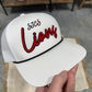 SJCS Red Lions Puff Embroidered White With Black Rope Hat