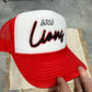 SJCS Black Lions Puff Embroidered Foam Red Trucker Hat