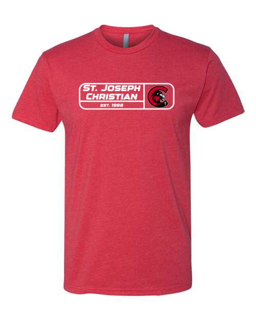 SJCS Lions Athletic Badge Red Next Level Tee