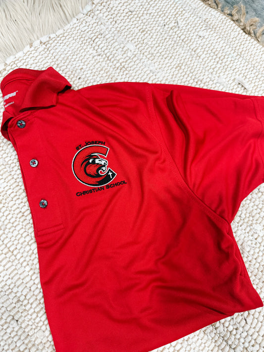 **EMBROIDERED** Red Youth Paragon Performance Mini Mesh Polo