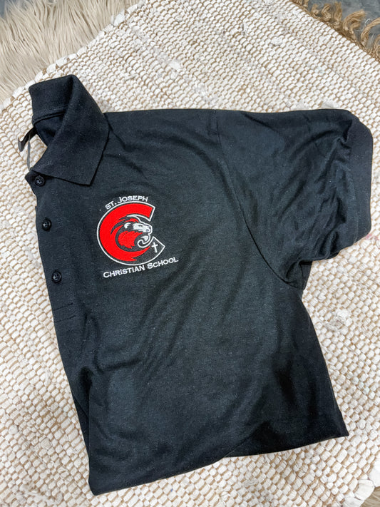 **EMBROIDERED** Black Youth Gildan Dryblend Polo