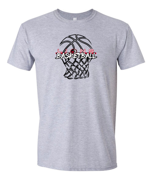 Lions Black Net Basketball Sports Grey Tee