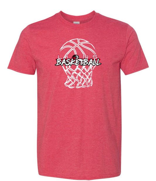 Lions White Net Basketball Heather Red Tee