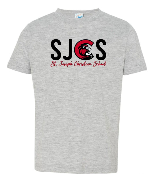 SJCS St. Joseph Christian School Script Sports Grey Tee