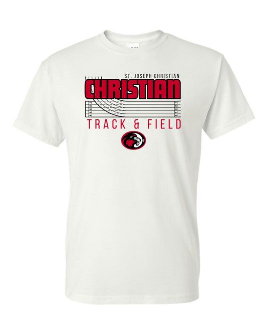 Red Christian Track & Field White Tee