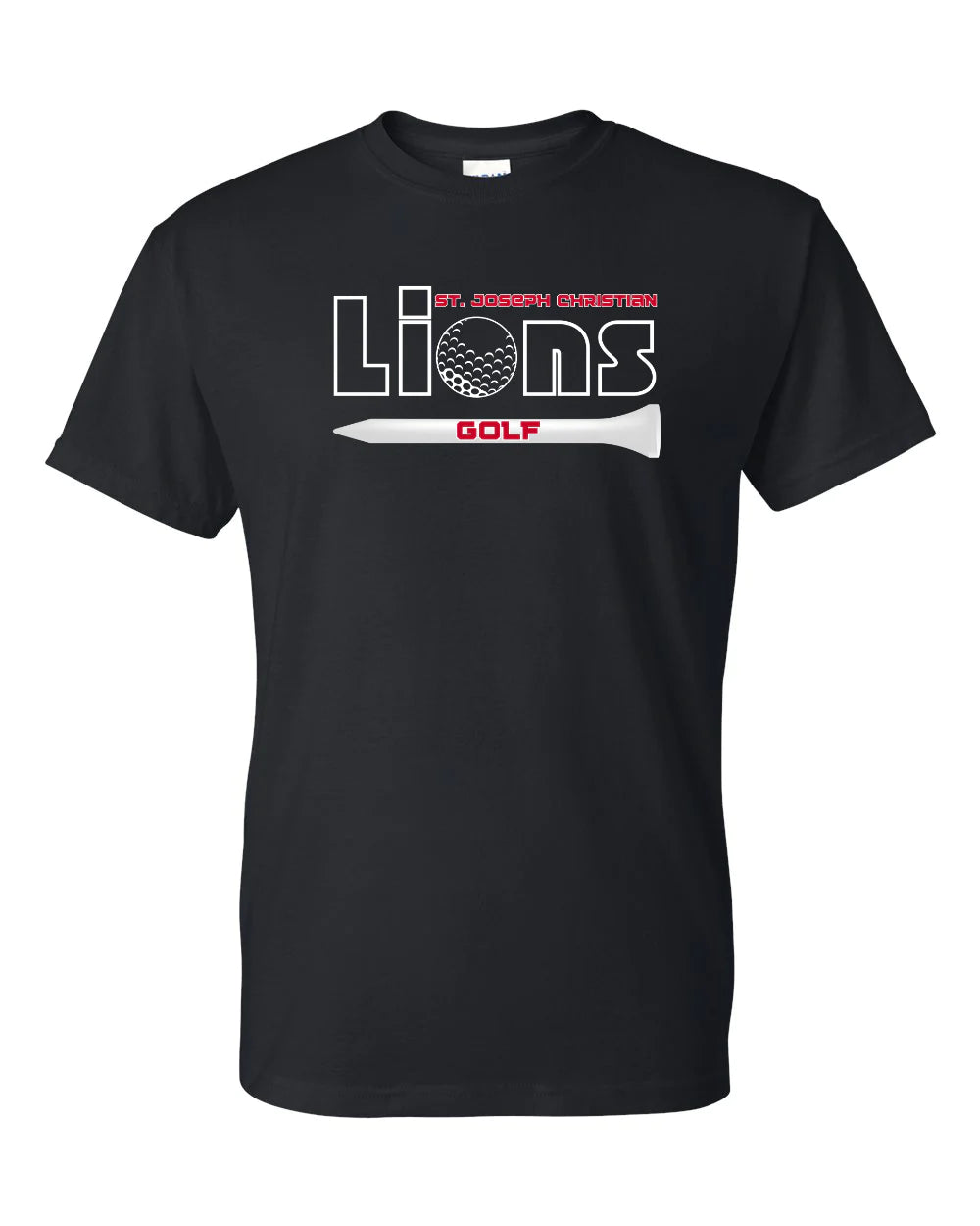 Red & White Lions Golf Black Tee