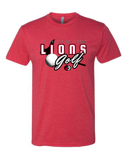 SJCS Lions Golf Script Red Next Level Tee