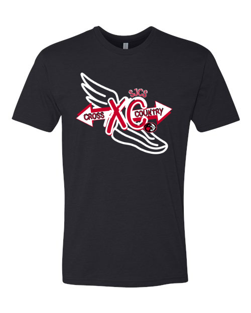 White SJCS Cross Country Design Next Level Black Tee