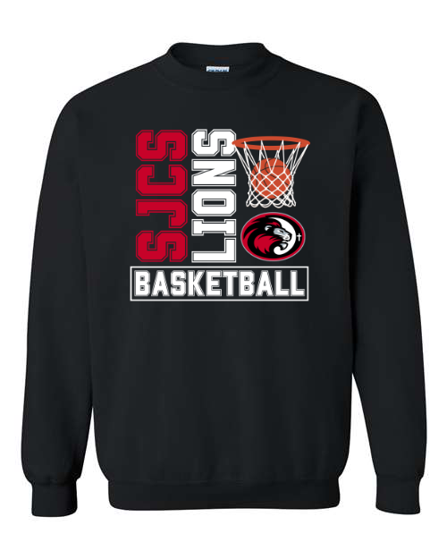 Red & White Vertical SJCS Lions Basketball Black Sweatshirt/Hoodie Option