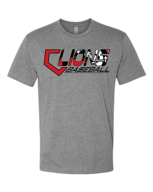 Red & Black Lions Baseball Sports Grey Next Level Tee