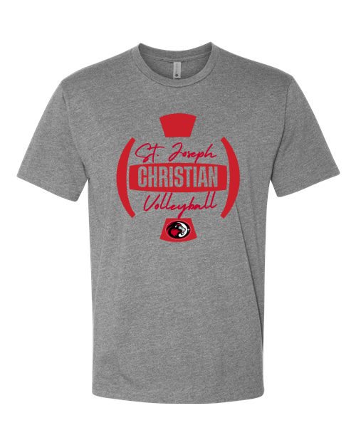 Red SJCS Circle Volleyball Sports Grey Next Level Tee