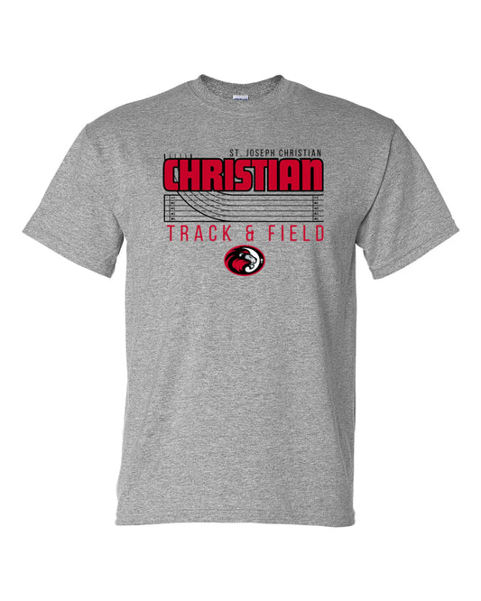 Red Christian Track & Field Sports Grey Tee